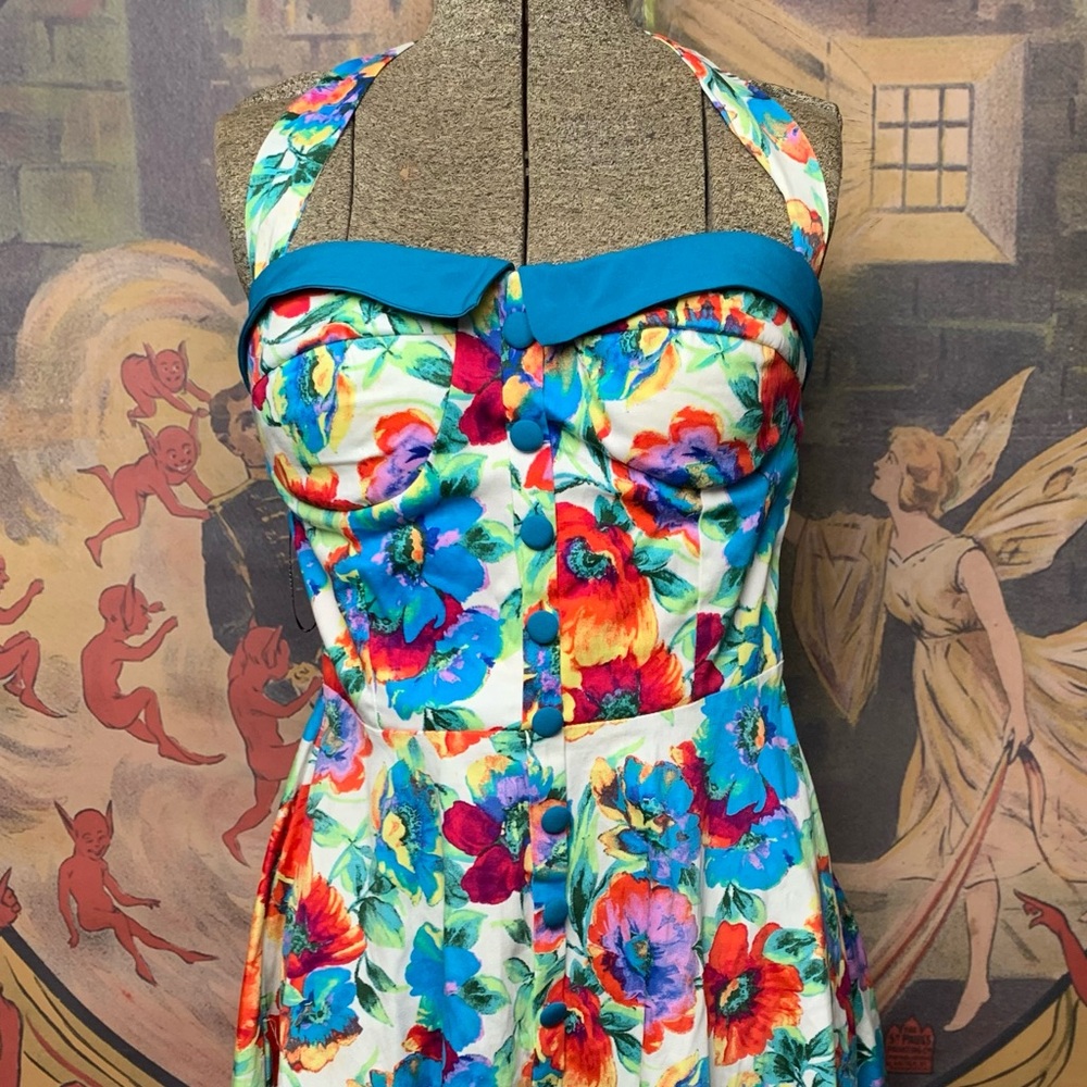 NWT Superstition Vibrant Pin Up Floral Fit-and-Flare Dress